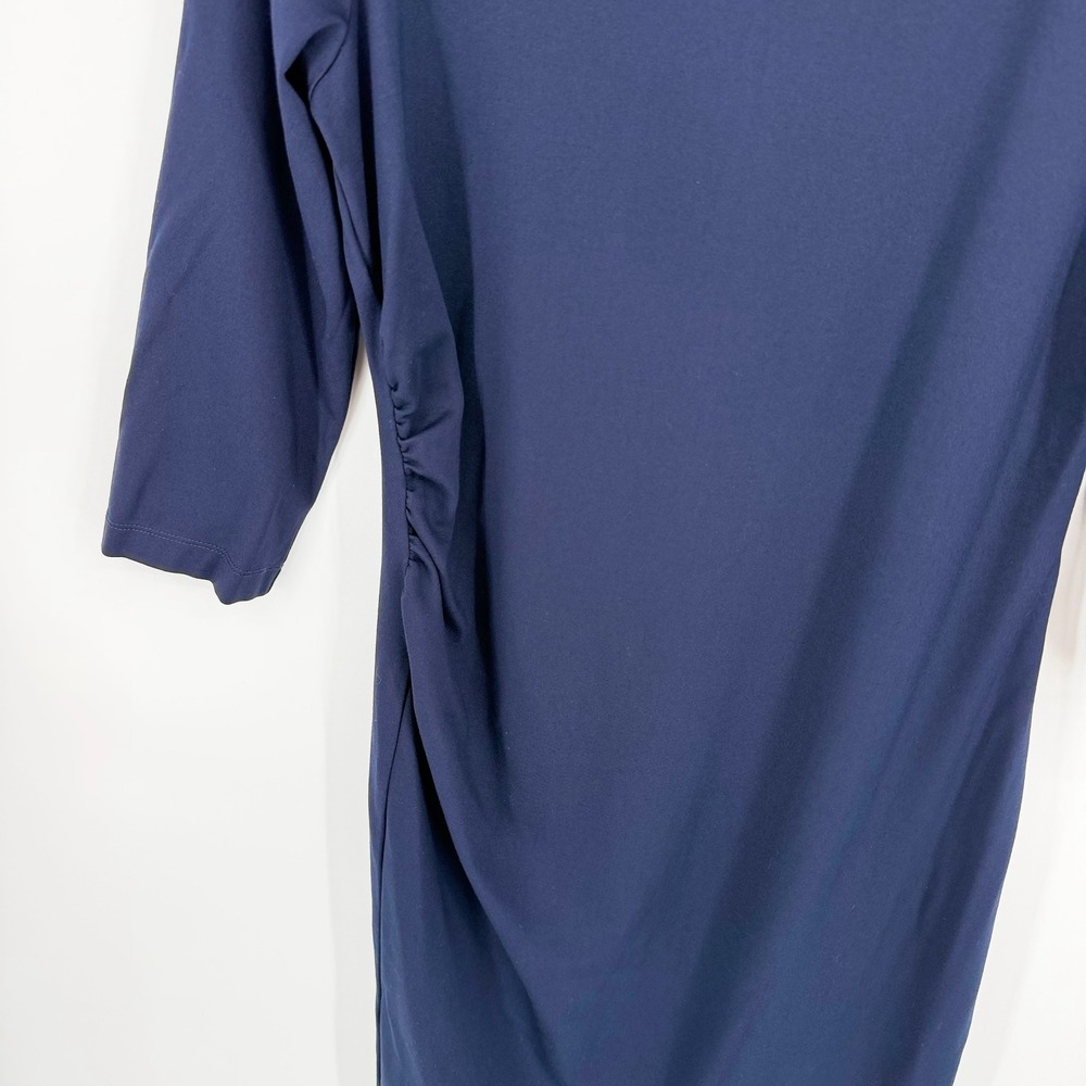 J. McLaughlin Sarra Sheath Dress L Winter Navy Bainbridge Cloth Ruched Office - Picture 5 of 10